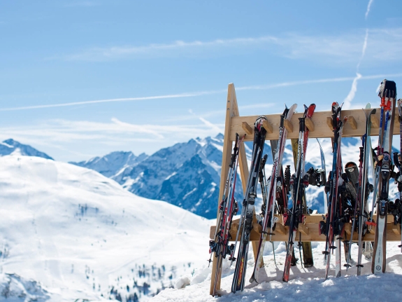 Skis on a rack