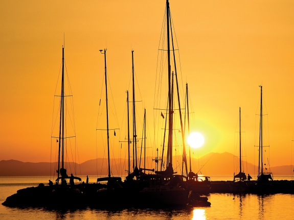 yachts at sunset