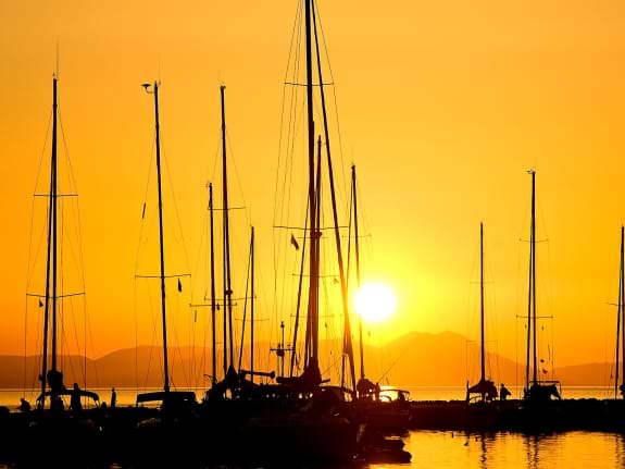 yachts at sunset