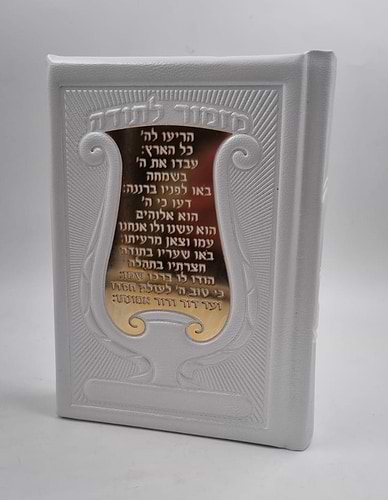 סידור עור אמיתי עתיק עם פלקטה זהב 'מזמור לתודה' - נוסח עדות המזרח / צבע לבן