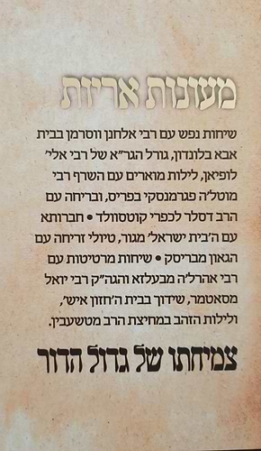 מעונות אריות - מאוצרותיו של פוסק הדור מרן הגאון רבי משה שטרנבוך