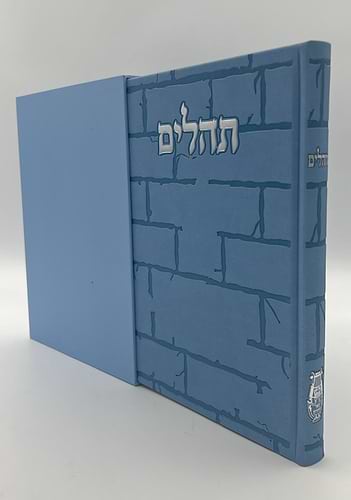 תהילים בינת הלב - דמוי עור צבע תכלת דגם כותל / פורמט ענק