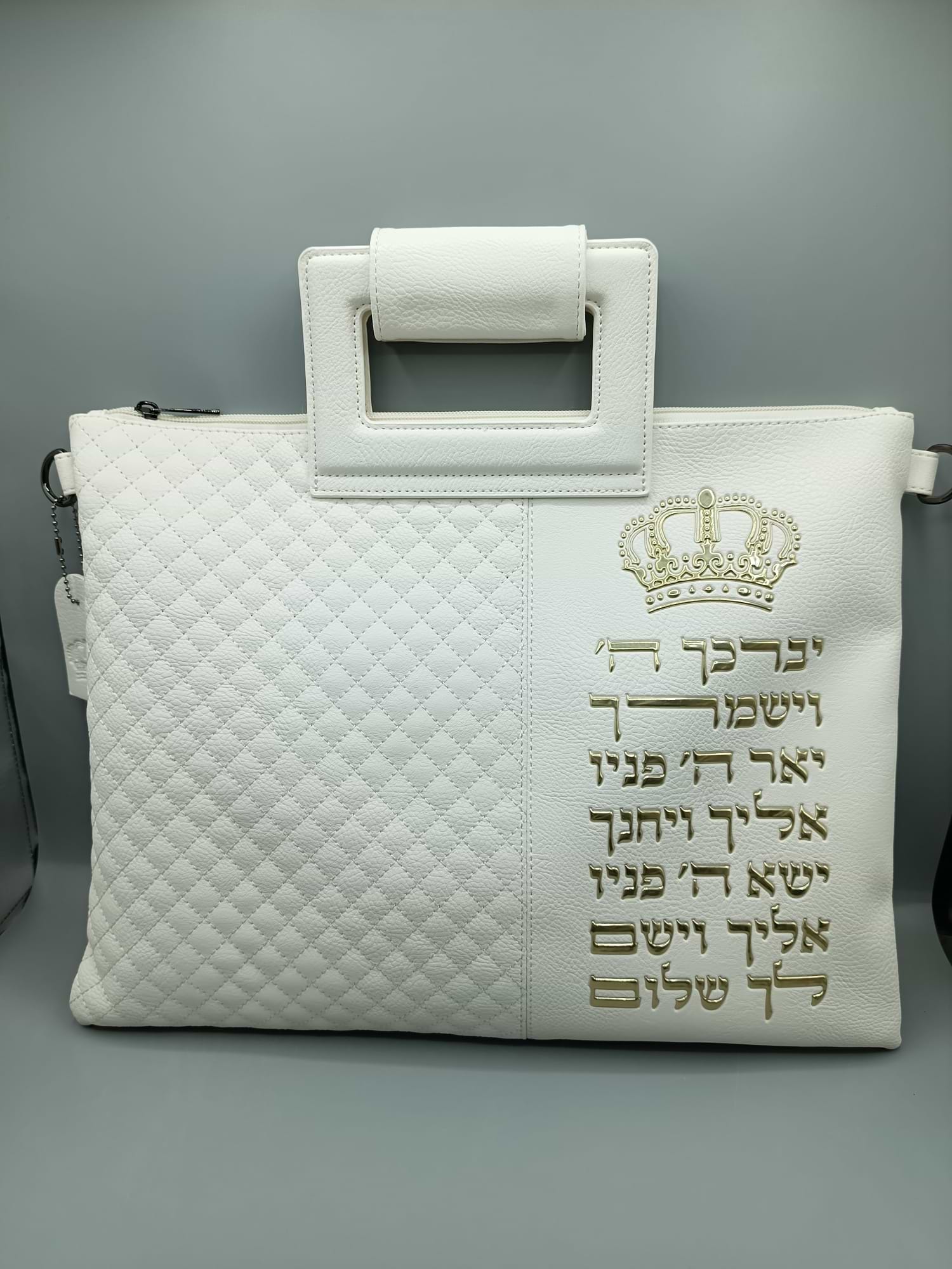 תיק טלית ותפילין - דמוי עור PU עם רצועה לנשיאה / צבע לבן