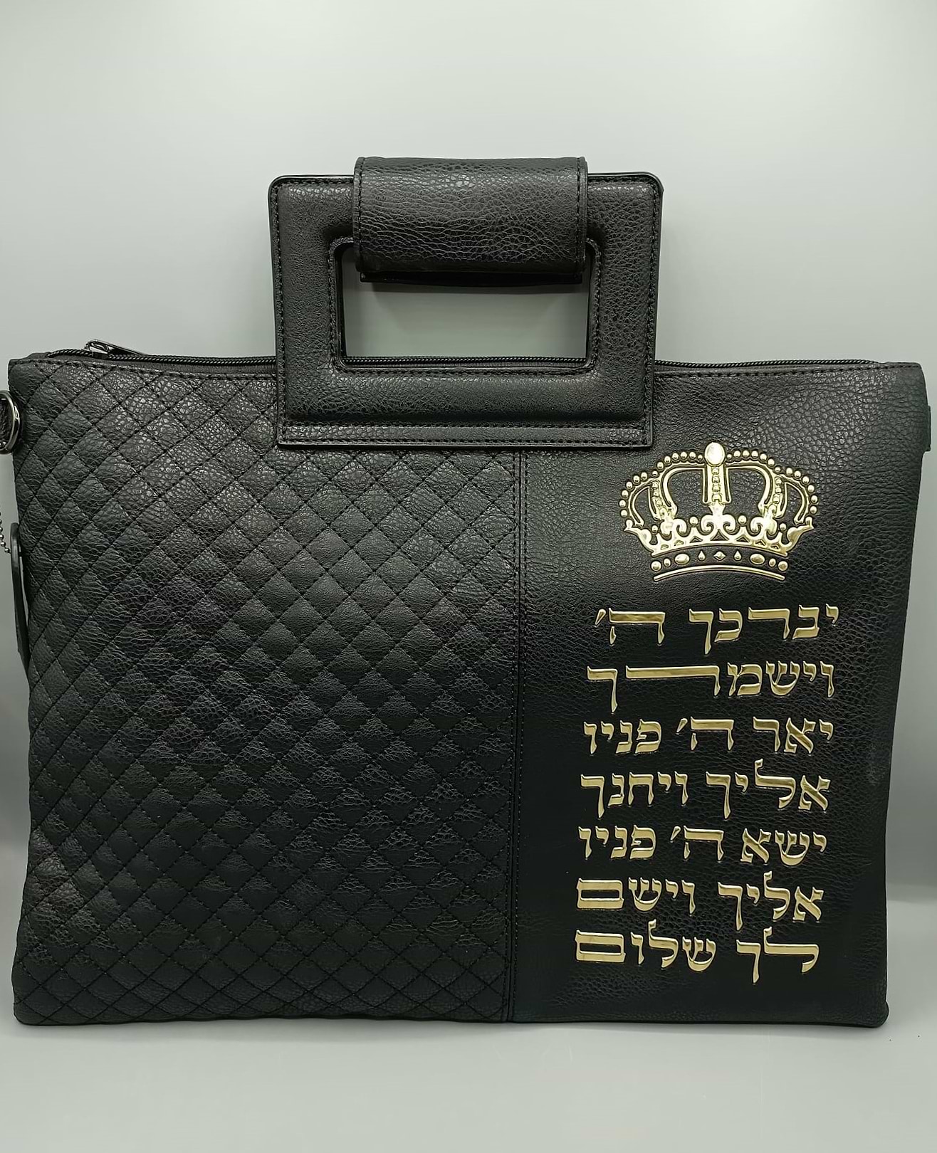 תיק טלית ותפילין - דמוי עור PU עם רצועה לנשיאה / צבע שחור