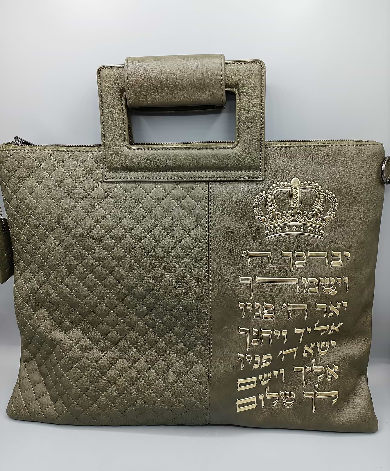 תיק טלית ותפילין - דמוי עור PU עם רצועה לנשיאה / צבע חום-אפור
