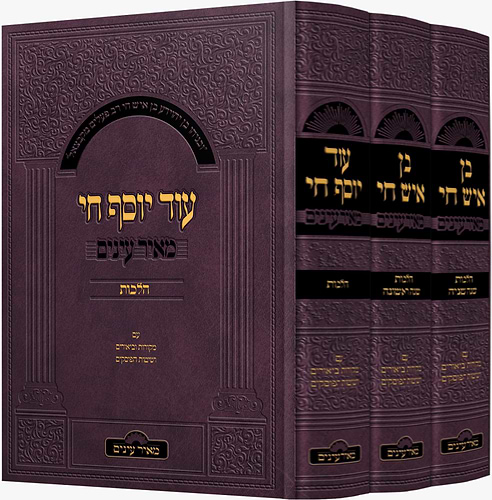 בן איש חי הלכות - עוד יוסף חי הלכות - מאיר עיניים סט ג' כרכים / עם מקורות וביאורים ושיטות הפוסקים