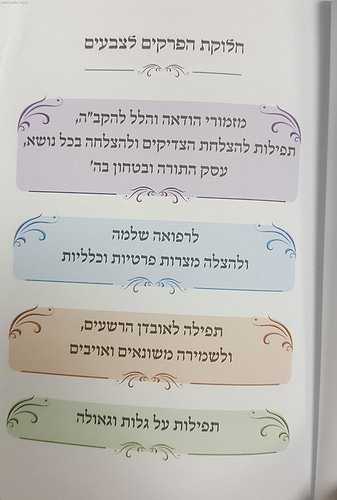 ספר תהילים תכלת וארגמן / מחולק בקטגוריות גונים לפי עניניהם, תחינותיהם וסגולותיהם