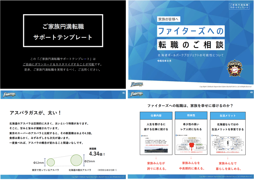 The tool created for persuading families to move to Hokkaido to work for Hokkaido Nippon-Ham Fighters Baseball Club