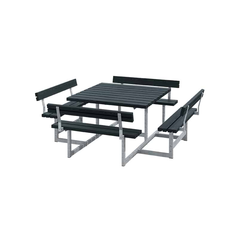 Picnic bord/ bænkesæt - m/ 4 ryglæn - 224 cm - Sort