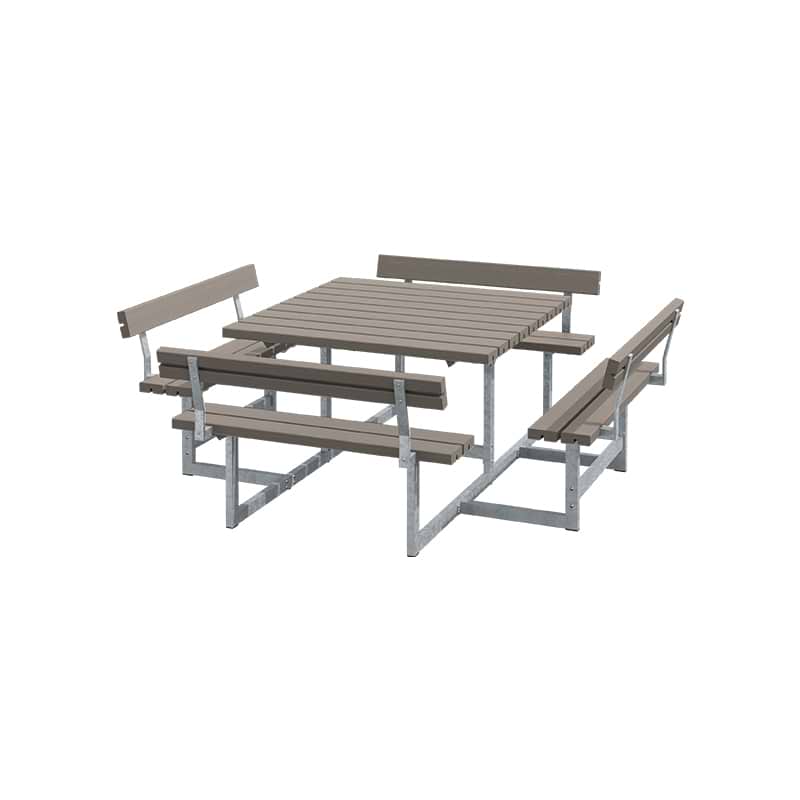 Picnic bord/ bænkesæt - m/ 4 ryglæn - 224 cm - Gråbrun