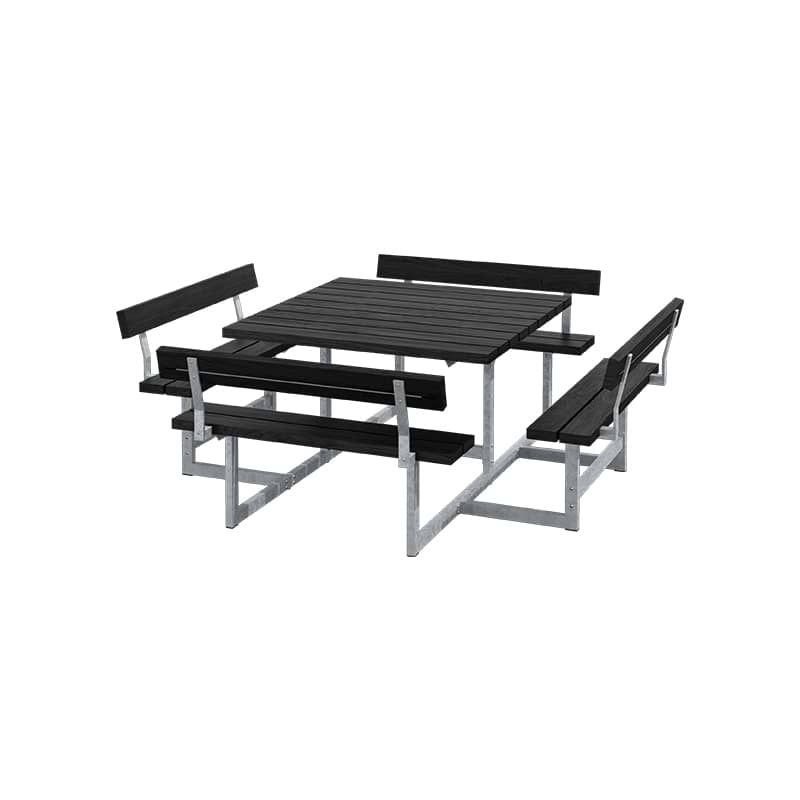 Picnic bord/ bænkesæt - m/ 4 ryglæn - 224 cm - RePlast - Sort