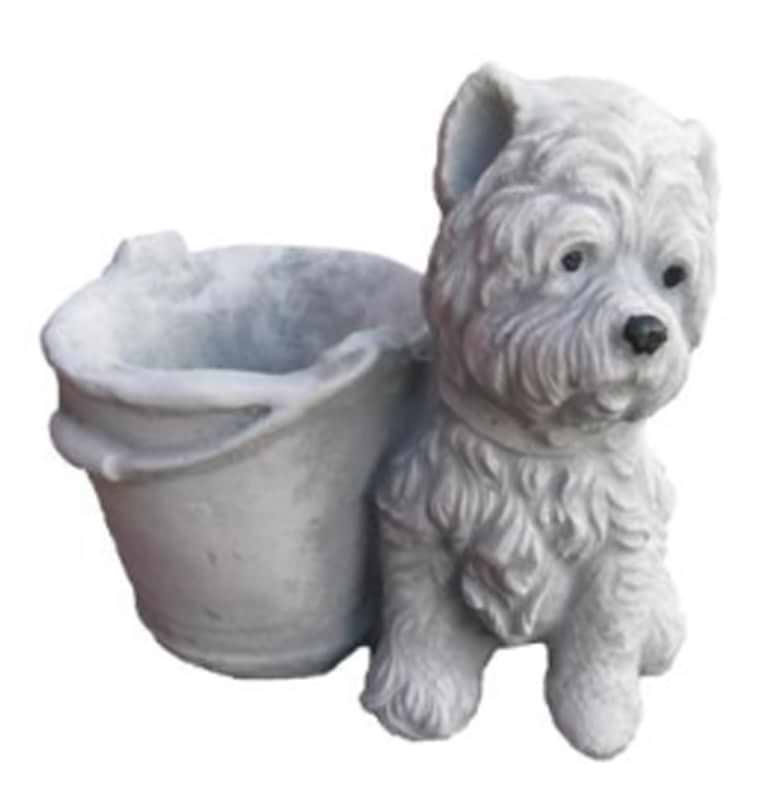 Hund ved spand - betonfigur - 27 cm