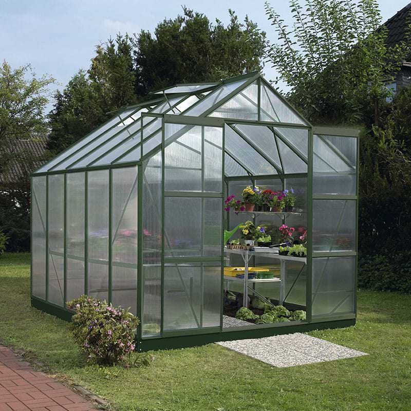 Drivhus i grøn med polycarbonat
