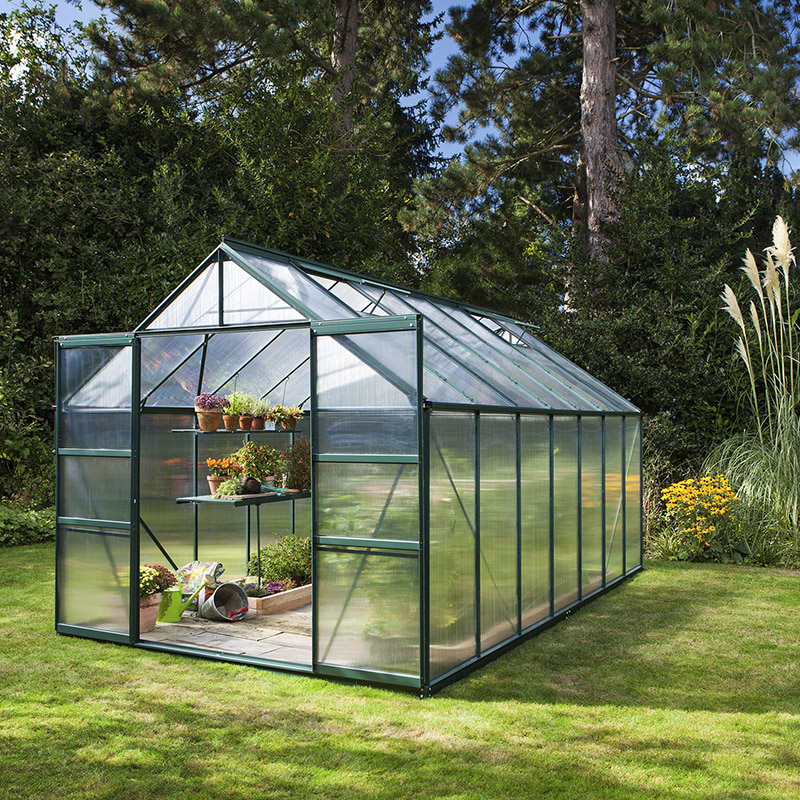 Drivhus i grøn med polycarbonat