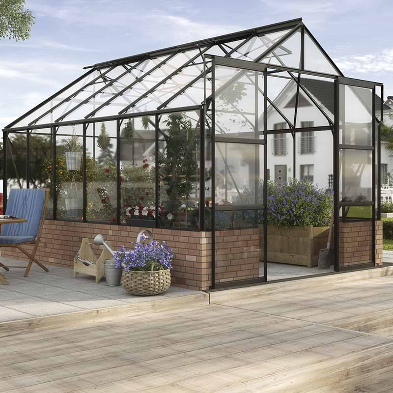 Drivhus - Vitavia Cassandra - Sort med 3mm hærdet glas m/cresting sort - Flere Varianter