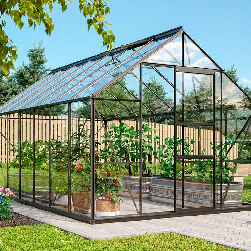 Sort drivhus med glas fra Vitavia