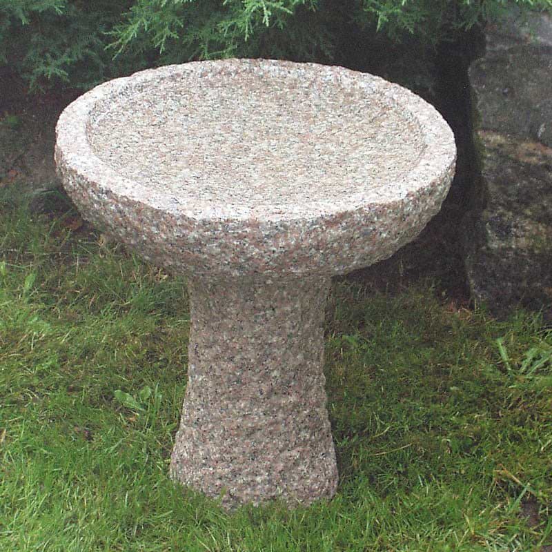 Fuglebad På Sokkel - Rosa Granit - Højde 35 cm 