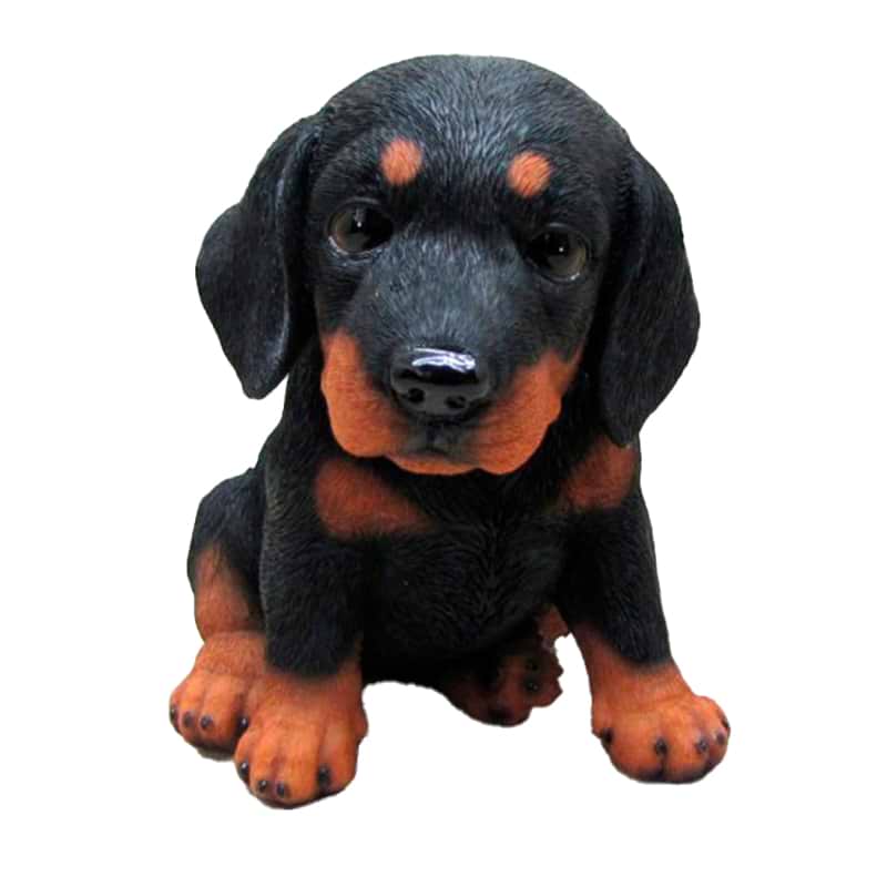 Gravhund hvalp siddende - Sort og brun - H16 cm