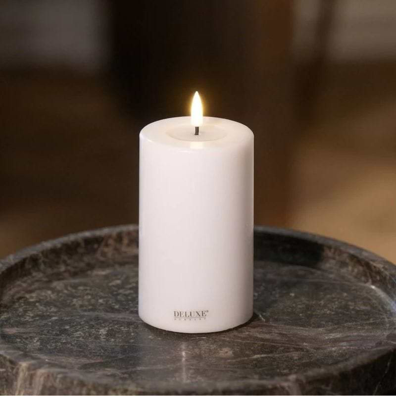 Deluxe Homeart LED Bloklys - Ø7,5x H12,5 cm - Hvid