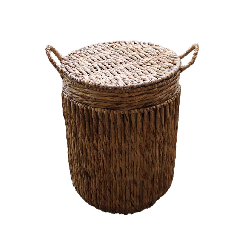 Kurv i søgræs med låg - Brun med hanke - Ø44 cm