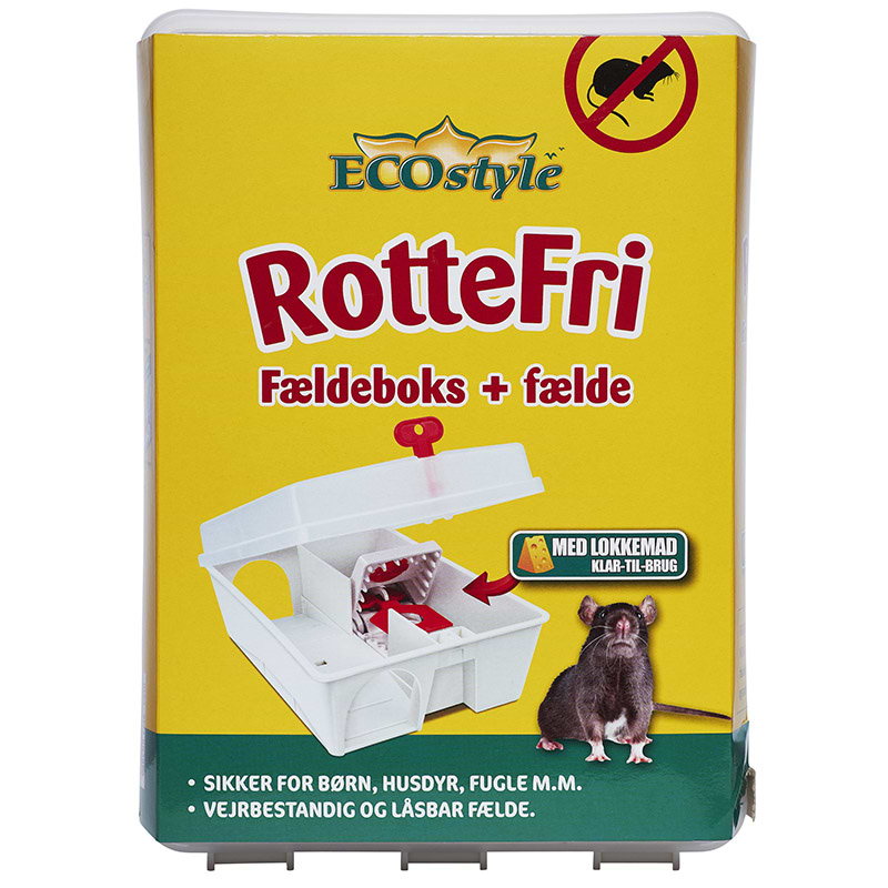 Fældeboks med rottefælde og lokkemad