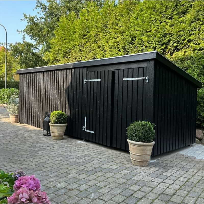 Multihavehus - 3 moduler m. dobbeltdør og helt lukket - 14 m² - inkl. tagpap og alulister