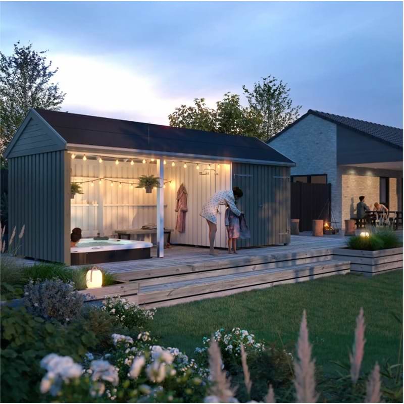 Multihavehus - 3 moduler m. dobbeltdør og åben/lukket front - 14,5 m² - Inkl. tilbehør