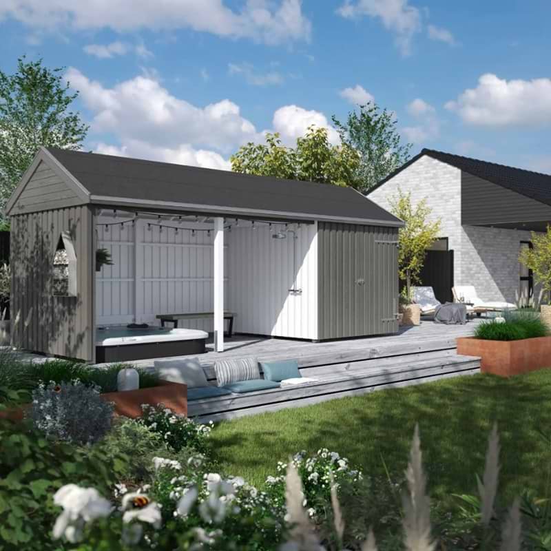 Multihavehus - 3 moduler m. enkeltdør og åben front - 14,5 m² - Inkl. tilbehør