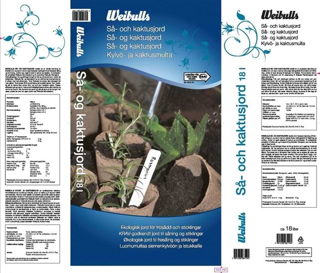 Økologisk så- og kaktusjord 18 L - Weibulls - KRAV