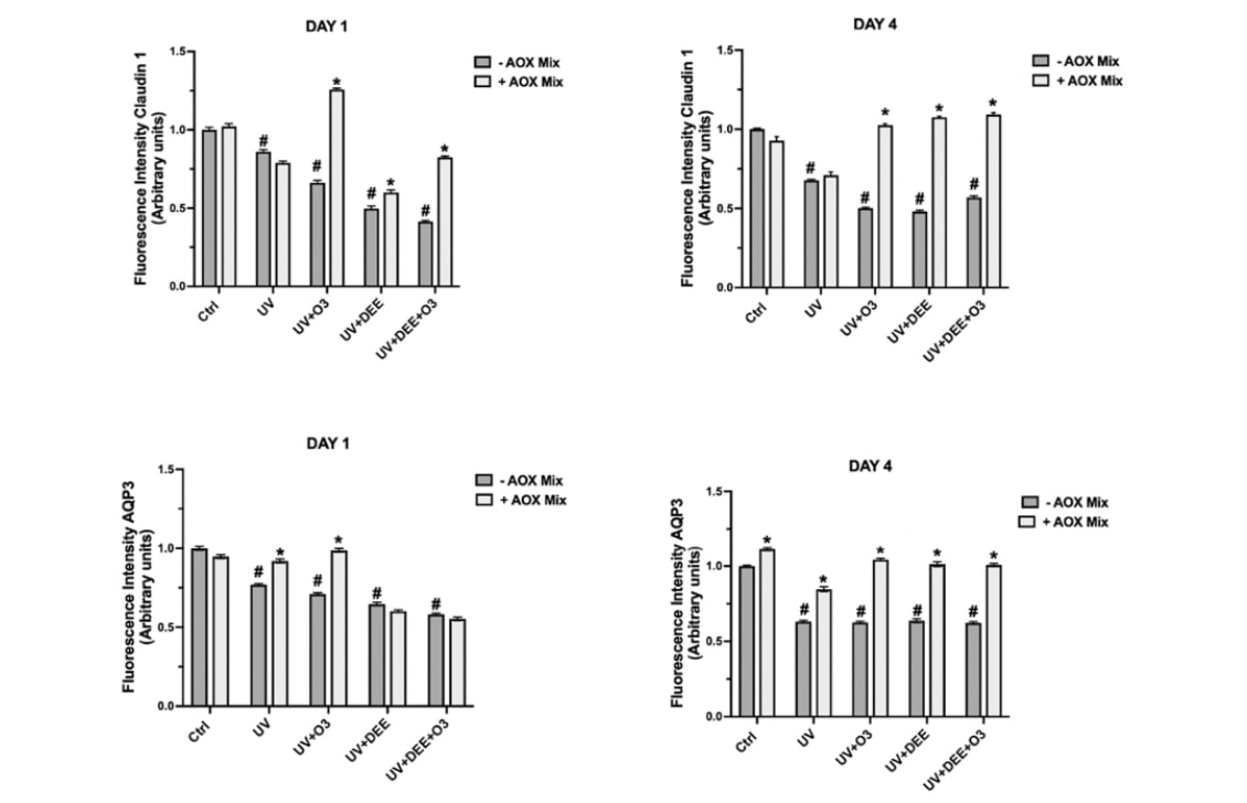 Effets protecteurs de la vitamine C, de la vitamine E et de l'acide férulique sur des protéines de la barrière cutanée.