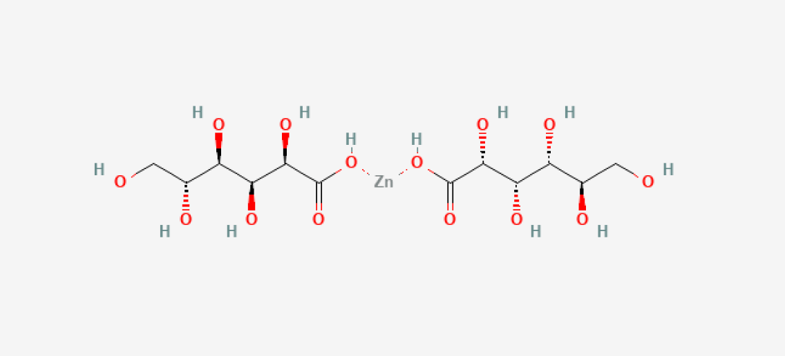 Structure chimique du gluconate de zinc.
