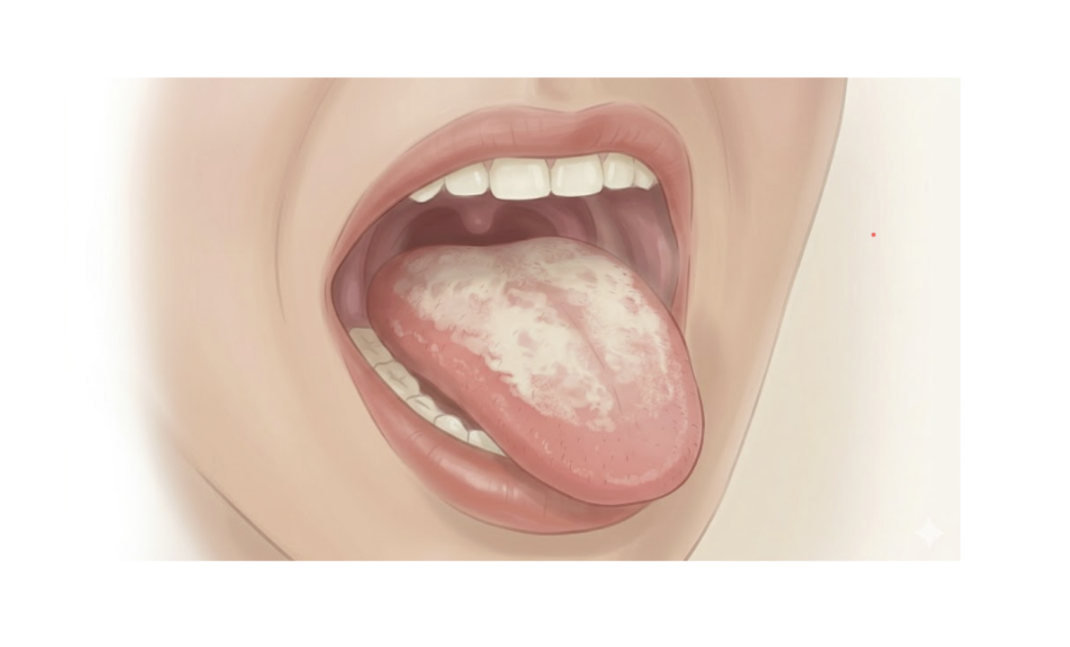 Illustration de la mycose buccale.