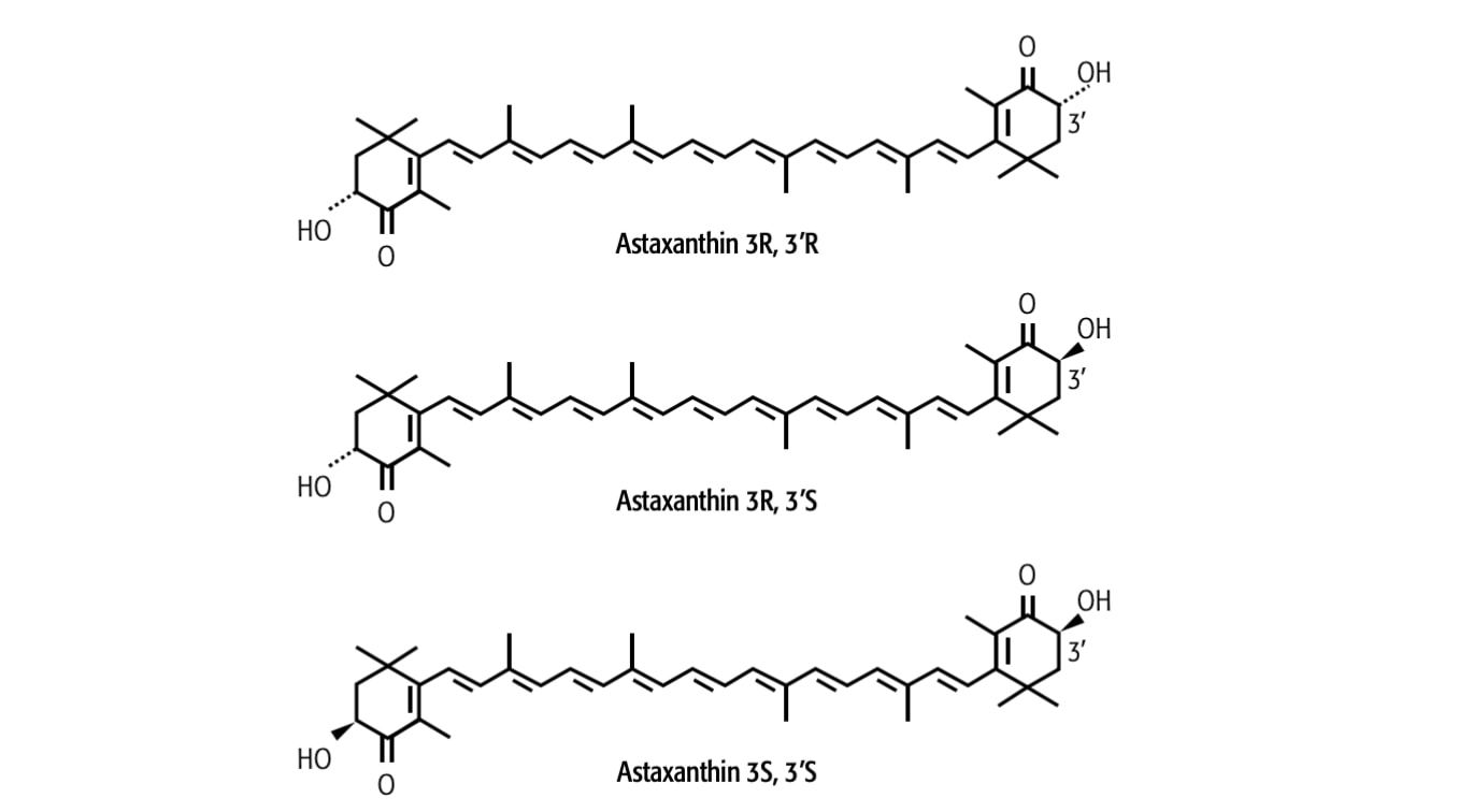 Les énantiomères de l'astaxanthine.