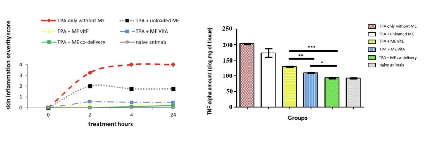 Effet synergique de la vitamine E et de la vitamine A sur l'inflammation cutanée.