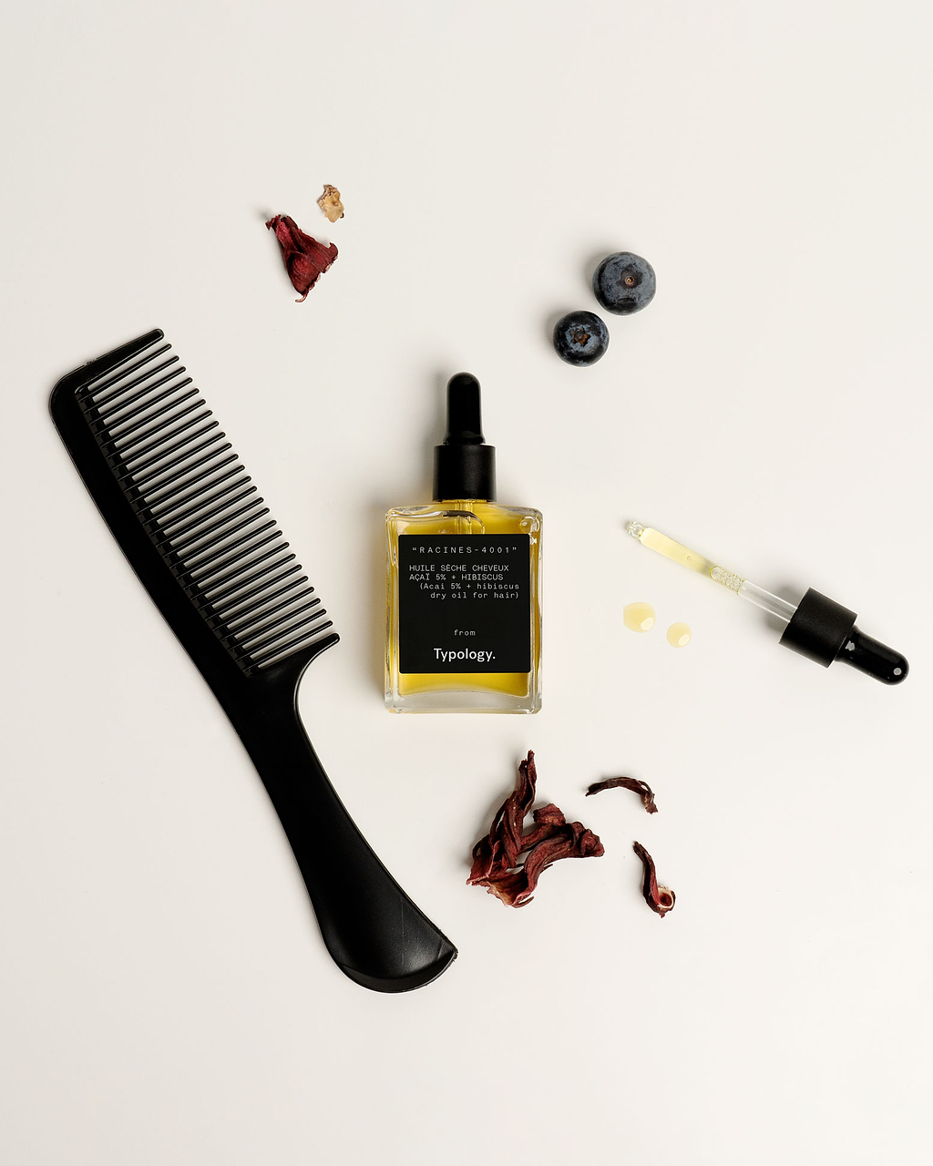 Huile sèche cheveux Açaï 5% + hibiscus — Typology