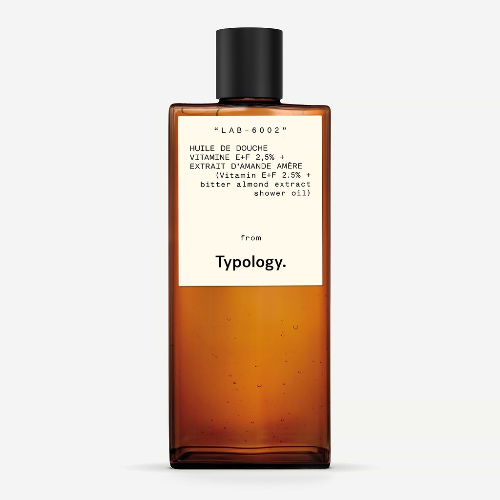Huile de douche relipidante Vitamine E+F 2.5% + Extrait d’amande amère  — Typology