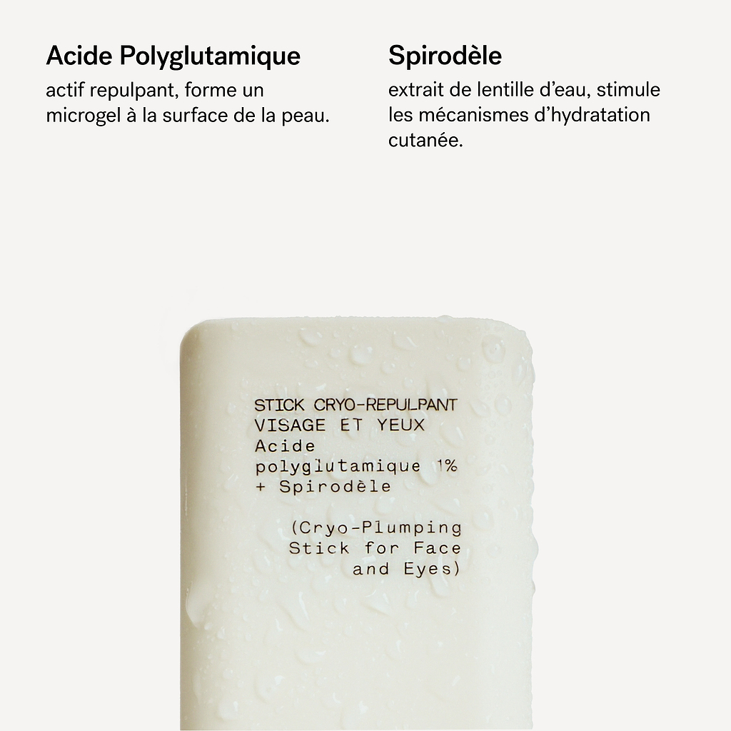 Stick cryo-repulpant visage et yeux Acide polyglutamique 1% + Spirodèle — Typology