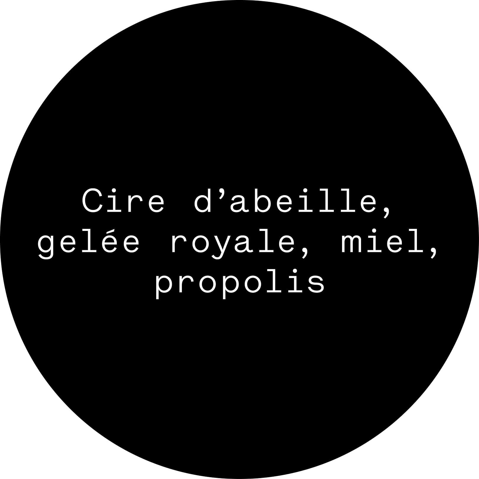 Cire d'abeille, gelée royale, miel, propolis.