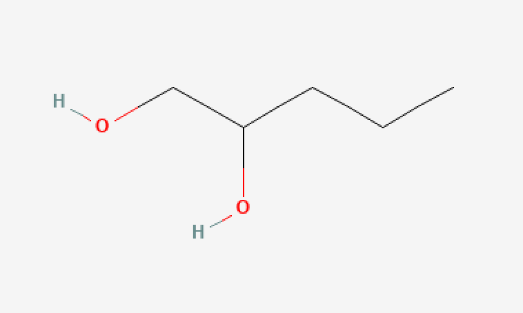 Structure chimique du pentylène glycol.