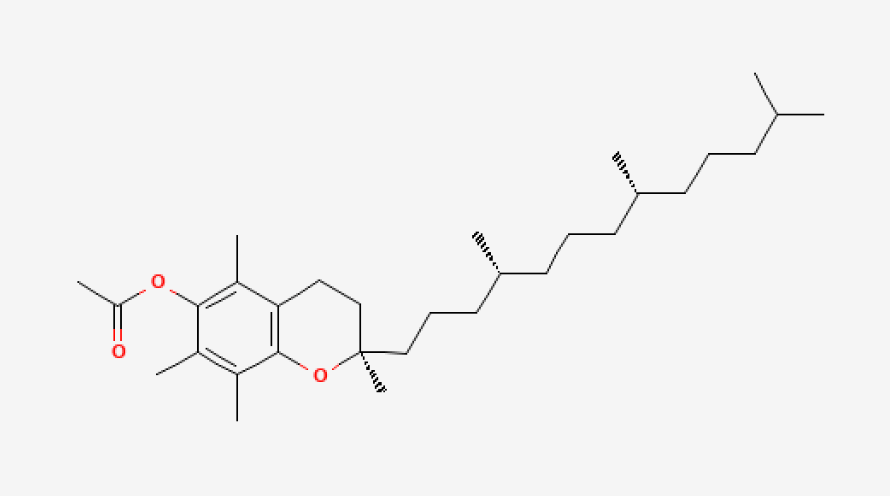 Structure chimique du Tocopheryl Acetate.
