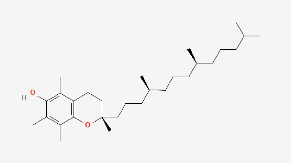 Structure chimique de l'alpha-tocophérol.