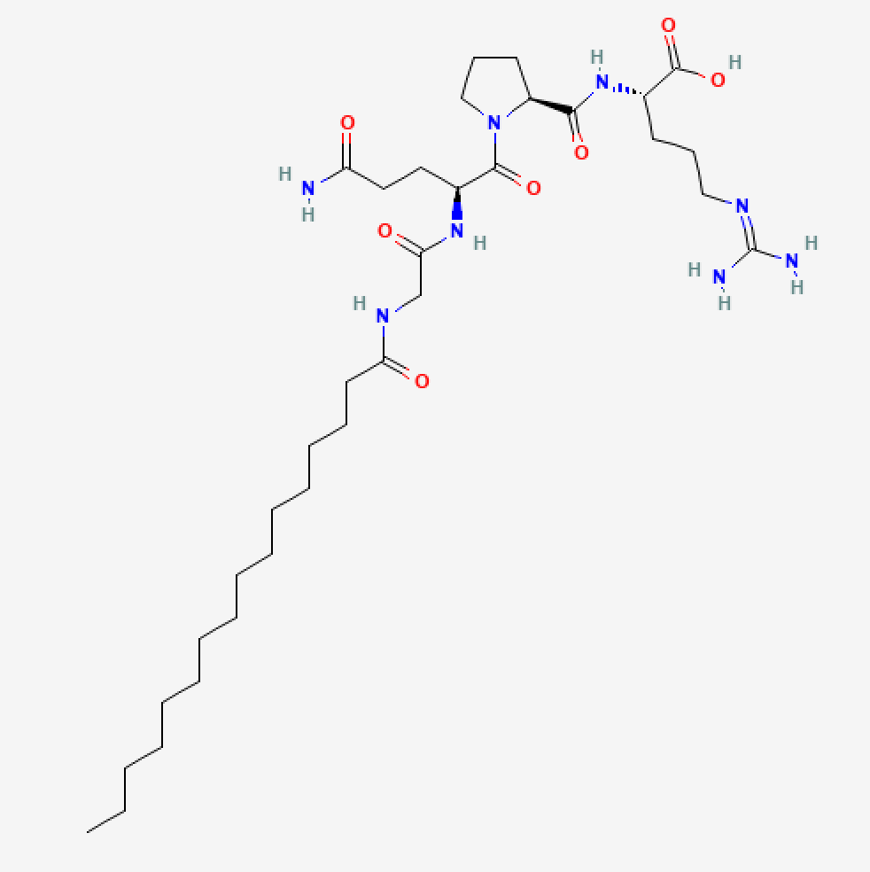 Structure chimique du Palmitoyl Tetrapeptide-7.