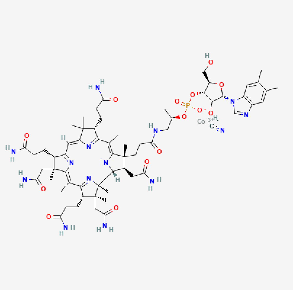 Structure chimique de la vitamine B12.