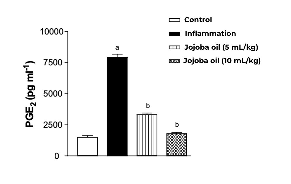 Effets de l'huile de jojoba sur la production de la prostaglandine PGE2.