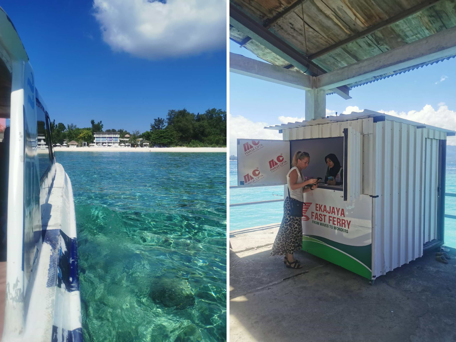 Fotocollage: Billetkøb og sejlads fra Bali til Gili øerne