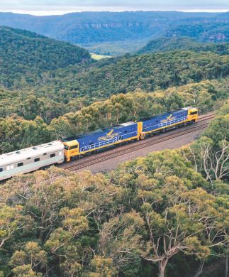 Toget Indian Pacific i Blue Mountains National Park, Australien