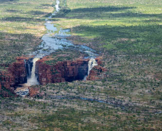 Luftfoto af King George Falls og King George River i Western Australia, Kimberley, Australien