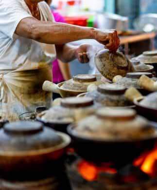 Malaysisk hawker-madkultur i George Town på Penang, Malaysia