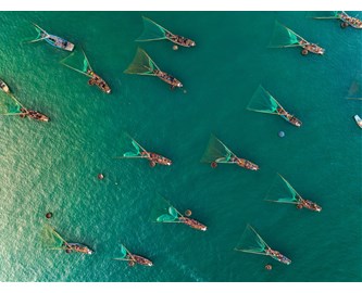 Fiskebåde ved Da Nang i Vietnam