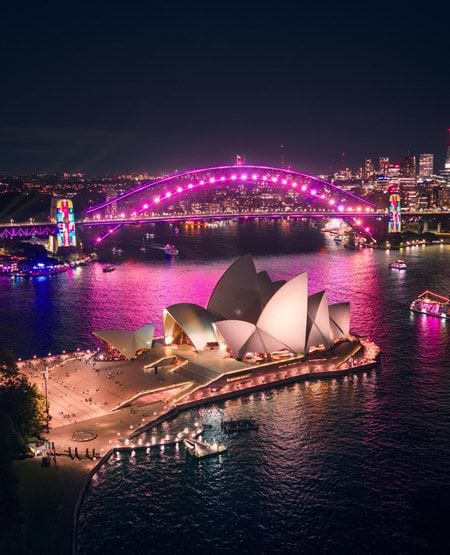 Aftenbillede af Sydney Skyline med Operahuset i Australien